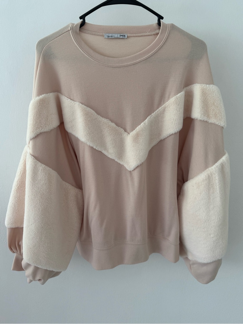 Zara Pale Blush Sweatshirt with Cream Fleece Chevron
